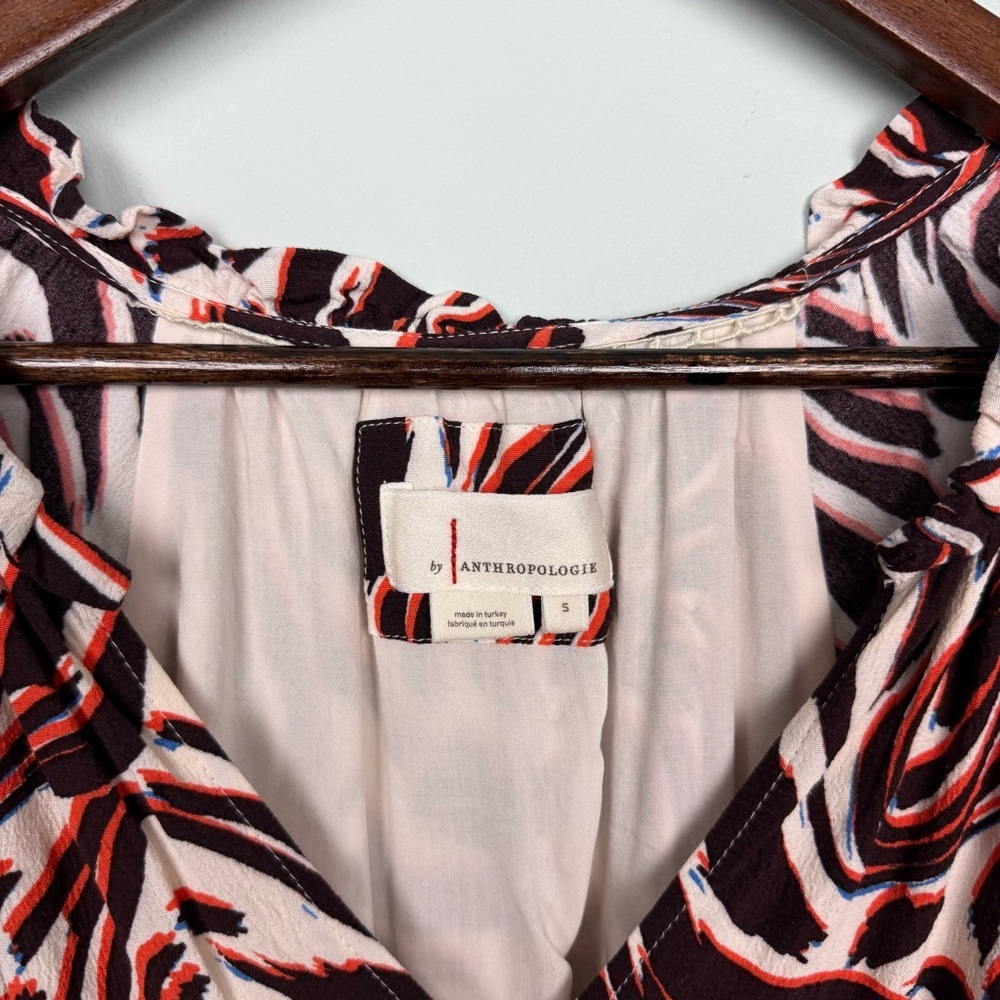 Anthropologie Robin Tiered Mini Dress in Brown/White Marble Animal - Picture 7 of 9